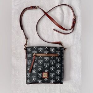 Las Vegas Raiders Dooney & Bourke Black Logo Crossbody Bag with Brown Trim